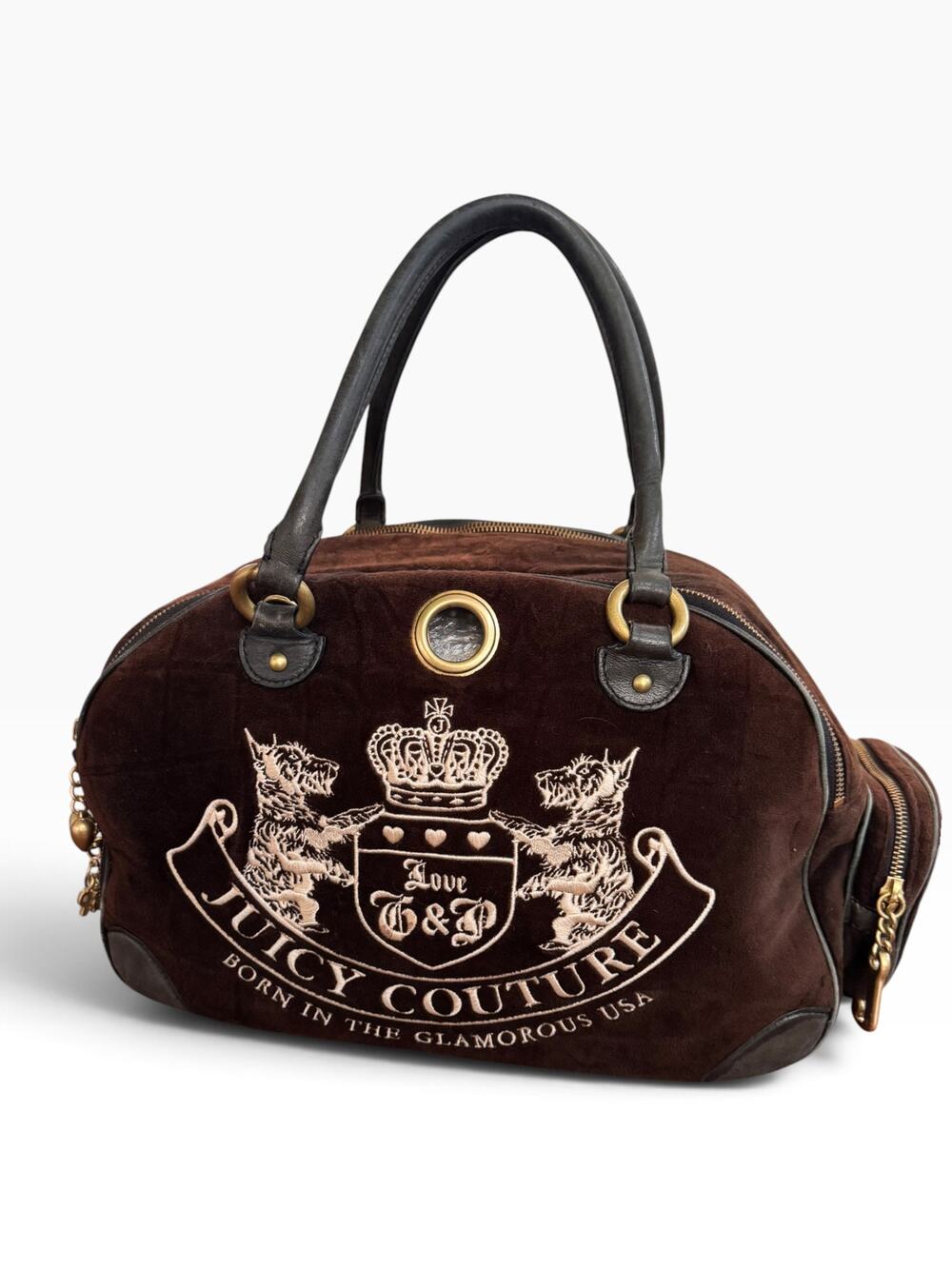 Rare Vintage Juicy Couture "Doggy Couture" Velour Pet Carrier Tote Bag - Brown